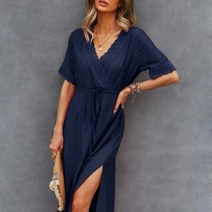 Navy blue lace trimmed dress